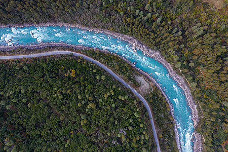 西藏自治区林芝市公路河流航拍图片