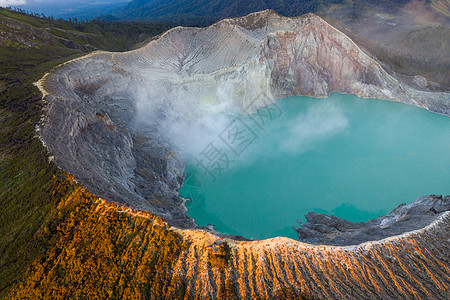 蓝色纹理印尼宜珍火山湖硫磺开采航拍背景