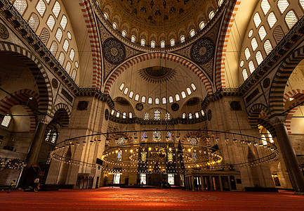伊斯坦布尔旅游景点蓝色清真寺内部景观高清图片