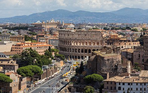 罗马风情俯拍罗马著名旅游景点古罗马斗兽场背景