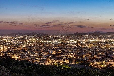 城市夜景全景希腊雅典城市璀璨的夜景背景