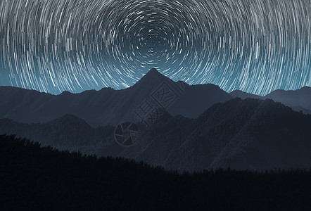 晚安星空山与星轨背景