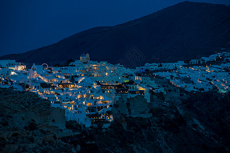 风车夜景圣托里尼半岛夜色背景