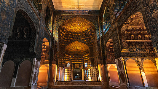 伊朗金碧辉煌清真寺内部背景图片