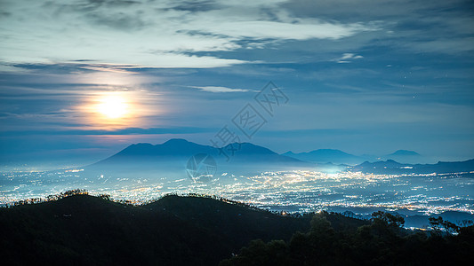 七彩星空印尼布罗莫火山星空夜景背景