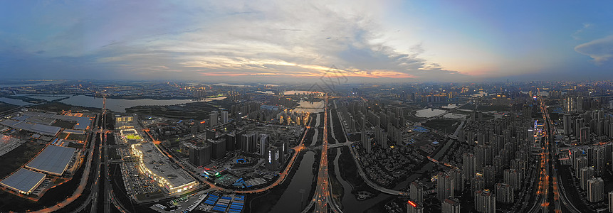 夕阳落日武汉城市全景长图背景图片