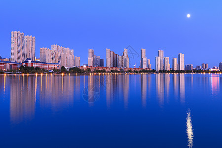 城市月光黑龙江省大庆市三永湖夜景背景