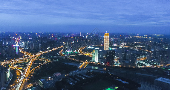 河南郑州郑东新区夜景道路高清图片素材