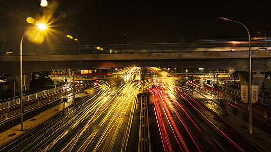 北京街道夜景车流背景图片