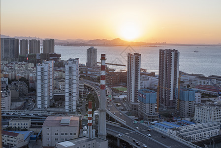 工厂美丽夜色图现代城市青岛工厂烟囱背景