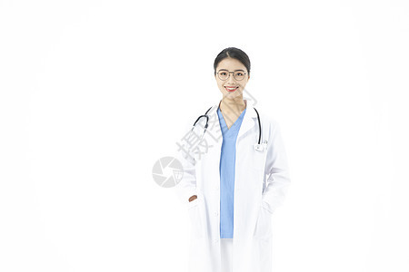 女性医生戴着听诊器形象背景图片