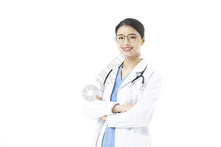 微笑的女医生女性医生戴着听诊器形象背景