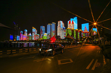 五四背景青岛五四广场夜景城市灯光秀背景