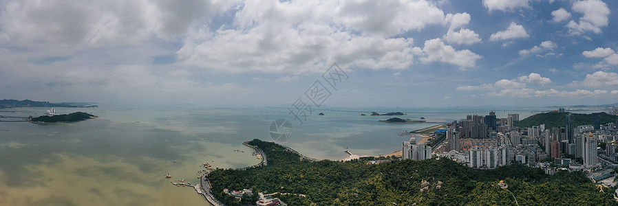 俯瞰广东珠海海景沙滩海岸线全景长片图片