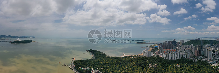 俯瞰广东珠海海景沙滩海岸线全景长片图片