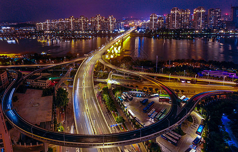 福州城市立交桥夜景航拍路高清图片素材