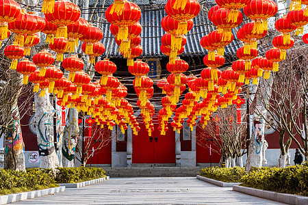 南京栖霞山栖霞寺新年喜庆红灯笼图片