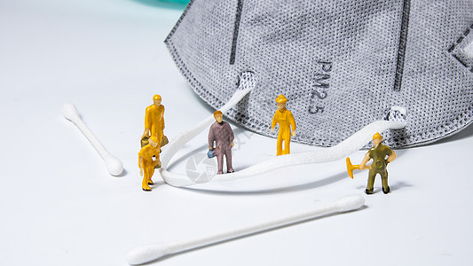 洁净室棉签医疗抗疫小人创意摄影背景