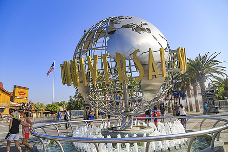 地球雕塑美国洛杉矶环球影城入口标志背景