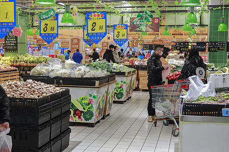 蔬菜水果超市【媒体用图】戴口罩购物的人群背景