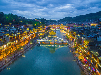 天空夜景素材凤凰古镇沱江夜景背景