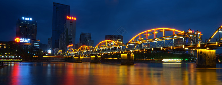 甘肃夜景兰州黄河中山桥背景