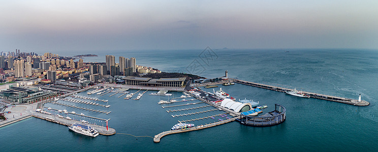 帆船中心航拍青岛奥帆中心国际会议中心全景背景