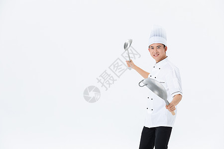 厨师手持锅铲形象背景图片