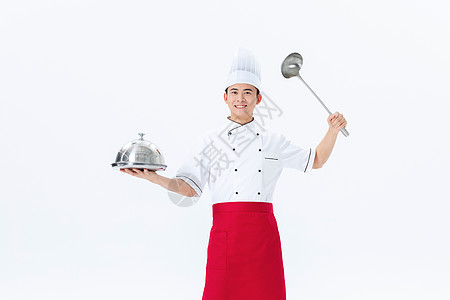 厨师拿大勺手持大勺的厨师形象背景
