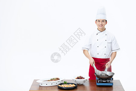 厨师炒菜形象背景图片