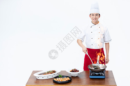 厨师炒菜形象 背景图片