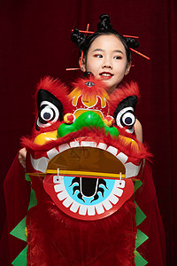 国潮儿童拿着舞狮图片