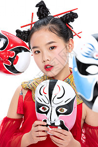 京剧中国风潮流儿童拿着京剧面具图片
