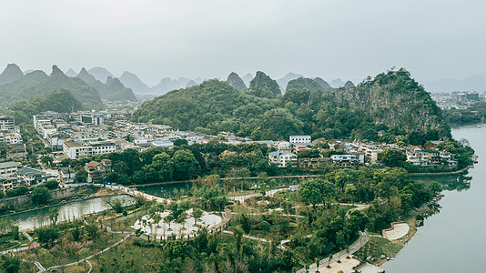 木龙湖桂林山水风景航拍桂林风景区漓江背景