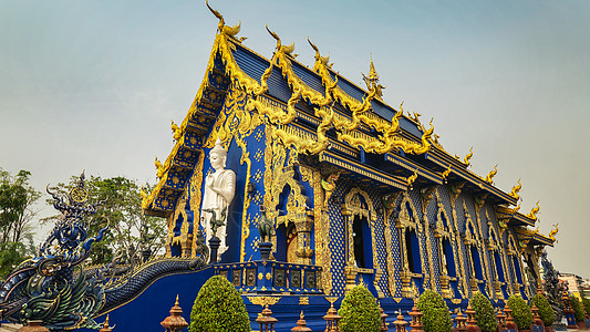 泰国服饰泰国清莱地标蓝庙实拍背景
