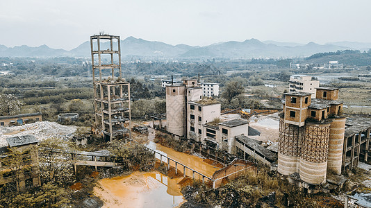 80年代工厂废弃水泥厂化工建材行业废墟航拍背景