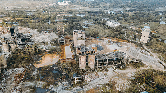 80年代工厂废弃水泥厂化工建材行业废墟航拍背景