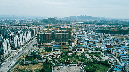 航拍桂林楼盘地产交通商业区城市建设天际线背景图片