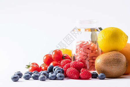 钙片和水果背景图片