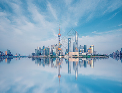 金融icon蓝天白云下有杨浦大桥的浦东陆家嘴东方明珠城市地标建筑群背景