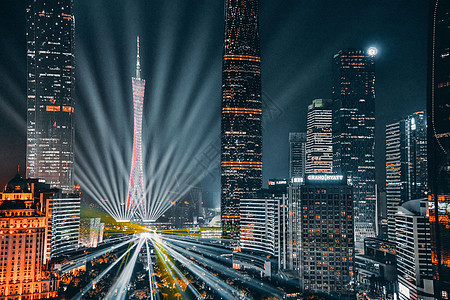 夜景建筑广州地标广州塔灯光秀夜景摄影图片背景