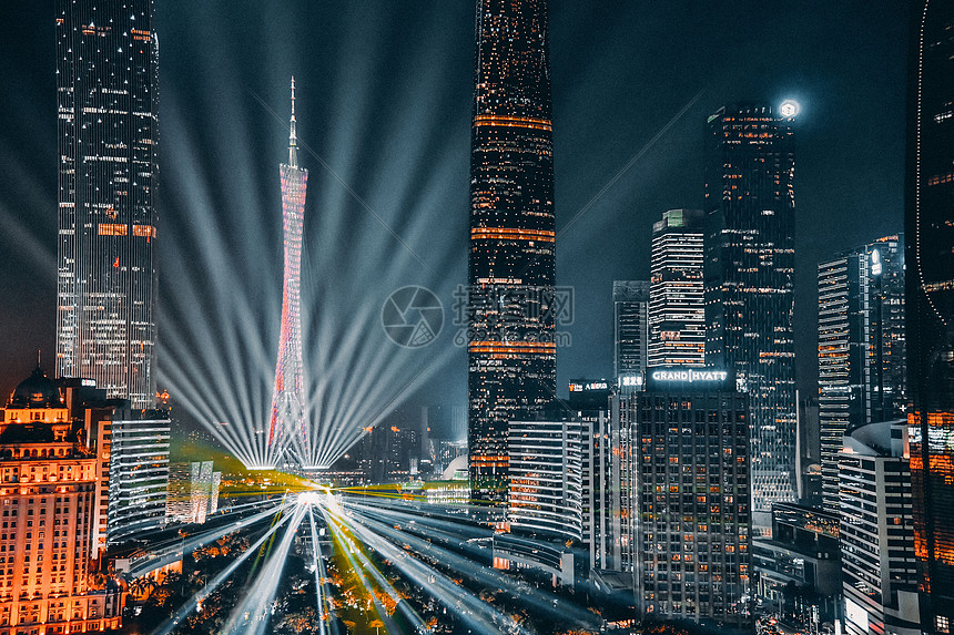 广州地标广州塔灯光秀夜景摄影图片高清图片下载-正版图片501589393-摄图网