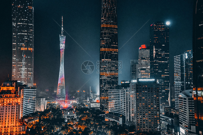 广州地标广州塔灯光秀夜景摄影图片高清图片下载-正版图片501589395-摄图网