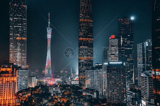 广州地标广州塔灯光秀夜景摄影图片图片