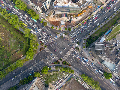 交叉道路俯拍十字交叉路车流量背景