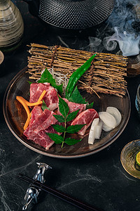 日本和室烤肉用和牛肉背景