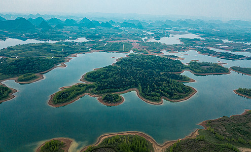 湿地湖泊航拍贵州平坝红枫湖小岛摄影图片背景