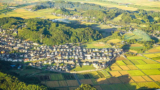 日本航拍日本农田村庄航拍背景