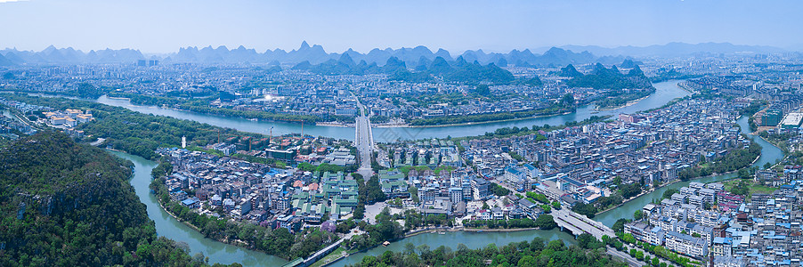 蓝天白云楼房全景航拍城市风光风景城市桂林背景