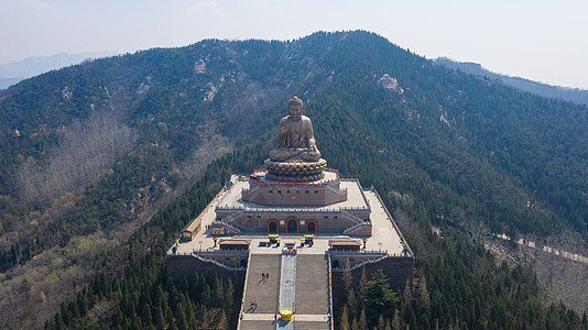 山东烟台南山大佛航拍背景